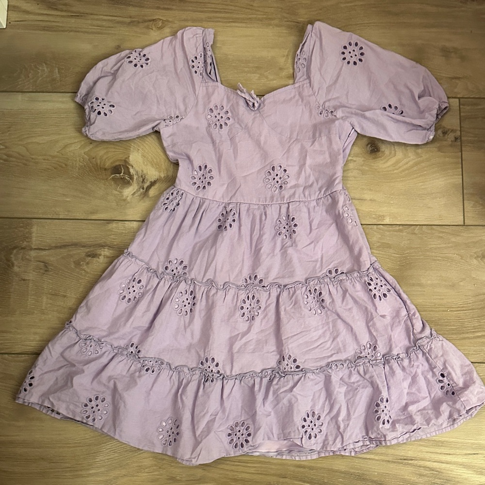 Aqua Lilac Eyelet Kids Dress